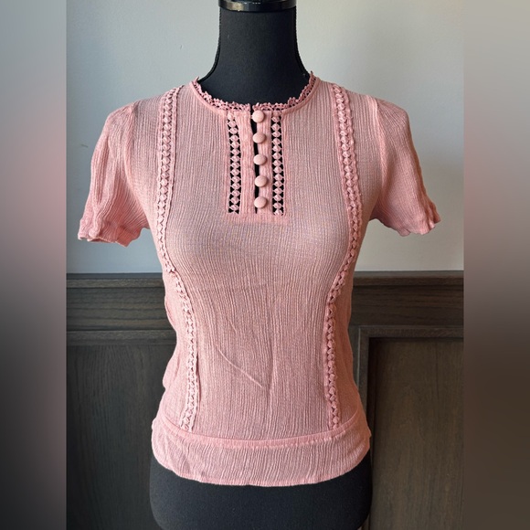 E & M Tops - E&M Elegant Pink Button-Detail Women's Blouse medium